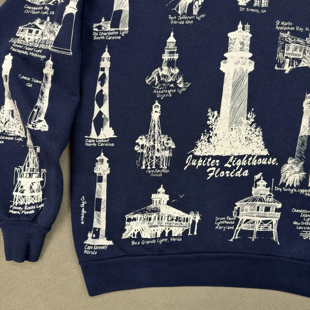 Vintage Michigan Rag Co Lighthouse Sweatshirt Size M All Over Print Crewneck USA - Picture 5 of 15
